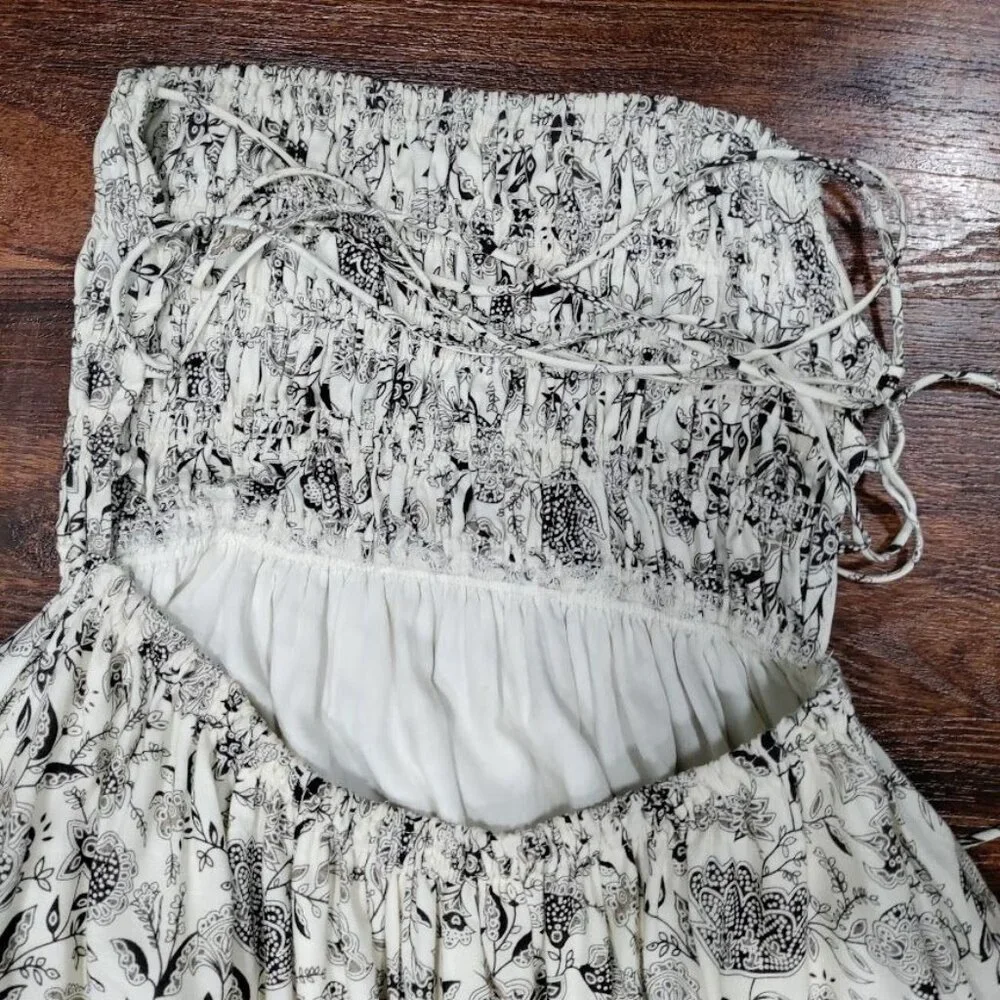 ASTR the Label Floral Print Maxi Linen Dress With Smocked Bodice Back Tie S - Picture 9 of 11